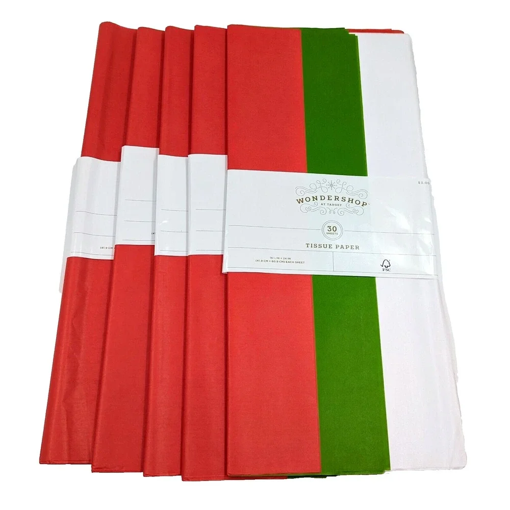 150 Sheets‎ Red Green & White Christmas Tissue Paper 16.5